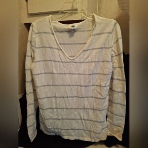Old Navy Cream and Gray Striped Long Sleeve Tee